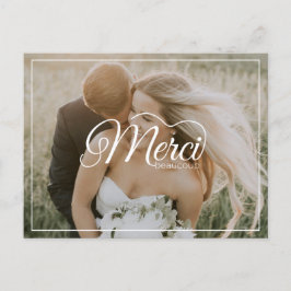 Merci Beaucoup白いスクリプトモダン写真結婚s ポストカード