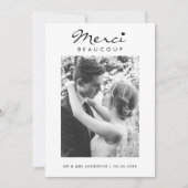 Merci Beaucoup黒フランスのと白の写真結婚の サンキューカード (正面)