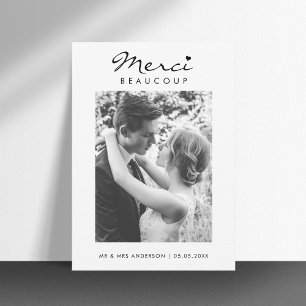 Merci Beaucoup黒フランスのと白の写真結婚の サンキューカード