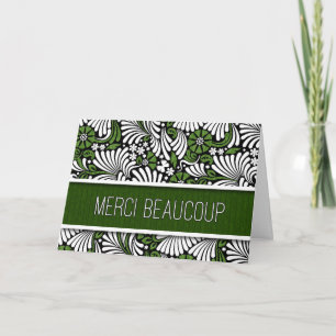 Merci Beaucoup 緑のシダ フランス語 白 サンキューカード