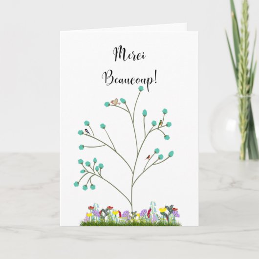 Merci Beaucoup Blossom Tree & Flowers Card サンキューカード (正面)