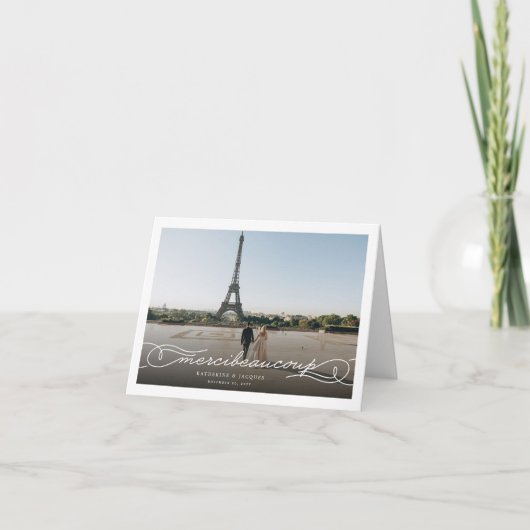 Merci Beaucoup Chic Script Photo'結婚 S Thank You ノートカード (正面)
