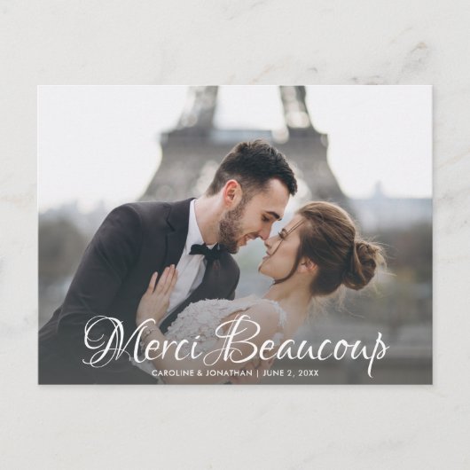 Merci Beaucoup Scriptの結婚写真ありがとう ポストカード (正面)