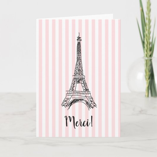 Merci Eiffel Tower Pink Stripe Paris Card サンキューカード (正面)