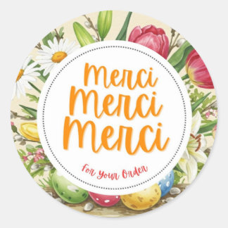 Merci Merci Merciフローラサンキューステッカー ラウンドシール