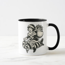 Mère Noël rétro sur fusée en sucre d’orge. マグカップ