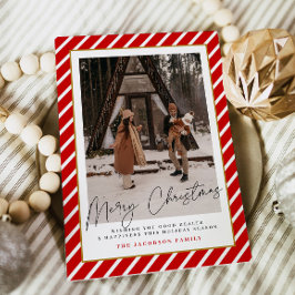 MERIフェスティブ 赤 ストライプ 写真 クリスマスカード 招待状