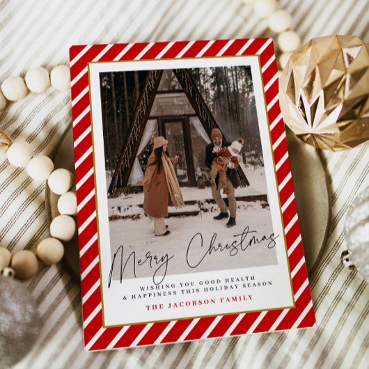 MERIフェスティブ 赤 ストライプ 写真 クリスマスカード 招待状