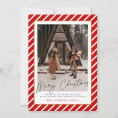 MERIフェスティブ 赤 ストライプ 写真 クリスマスカード 招待状 (正面)