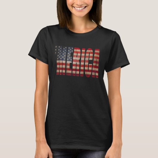 「MERICAのヴィンテージ動揺してな米国の旗のTシャツ Tシャツ (正面)