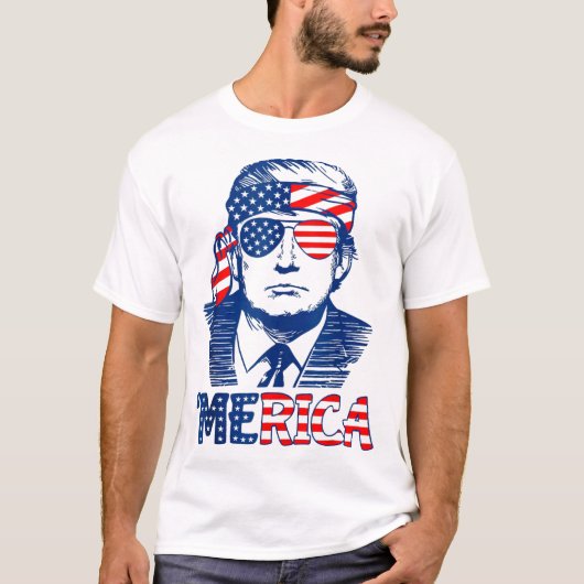 MERICAトランプ7月トランプ米国国旗の幸せ4日 Tシャツ (正面)