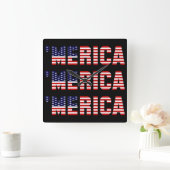 「MERICA米国の旗の正方形の柱時計 スクエア壁時計 (ホーム)