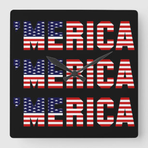 「MERICA米国の旗の正方形の柱時計 スクエア壁時計