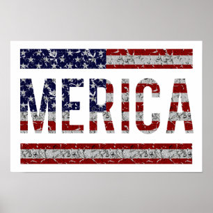 MERICA -アメリカのプライドの俗語米国の旗 ポスター
