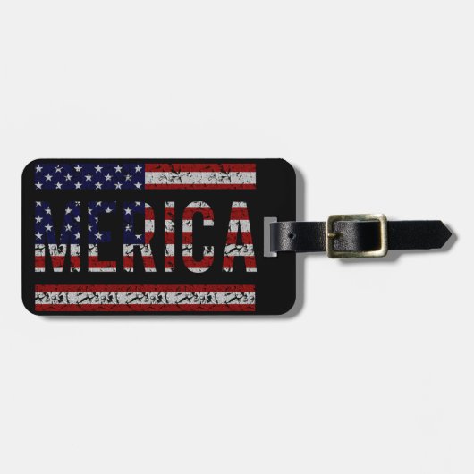 MERICA -アメリカのプライドの俗語米国の旗 ラゲッジタグ (正面横)