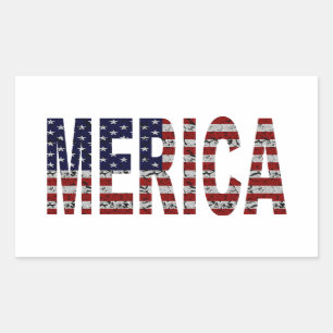 「MERICA -グランジな米国の旗 長方形シール