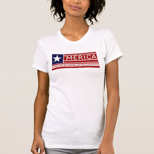 「Merica -忠誠米国の旗のデザインの帖当 Tシャツ (正面)