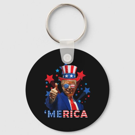 Merica 4th Of 7月の花火トランプ独立おもしろいした キーホルダー (正面)