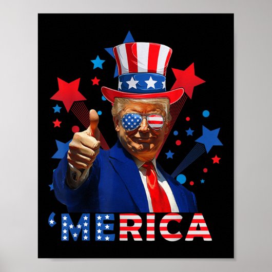 Merica 4th Of 7月の花火トランプ独立おもしろいした ポスター (正面)