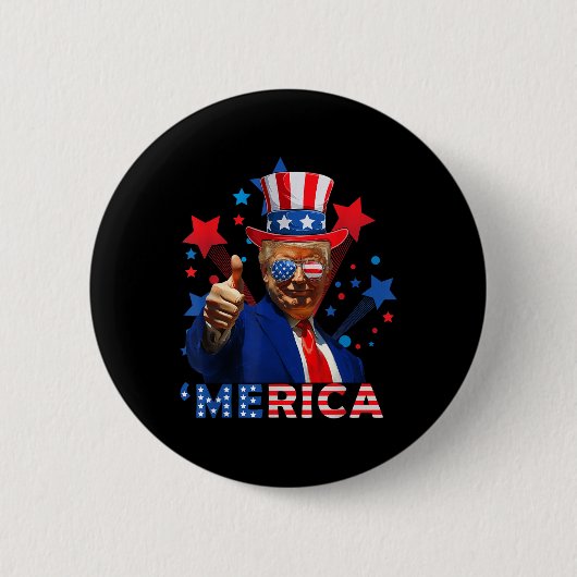 Merica 4th Of 7月の花火トランプ独立おもしろいした 缶バッジ (正面)