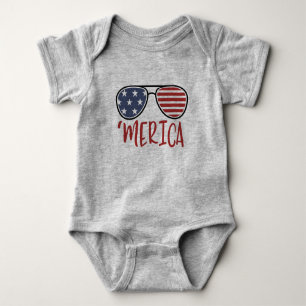 Merica 4th of 7月サングラスサマーTシャツ ベビーボディスーツ