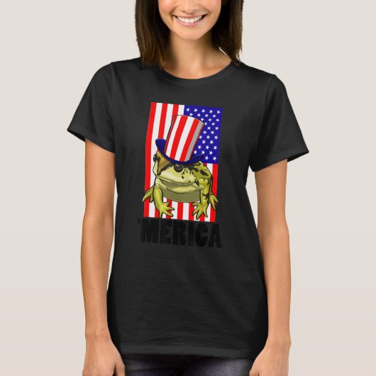 Merica American Flag Frog  Women Frog Love 1 Tシャツ (正面)