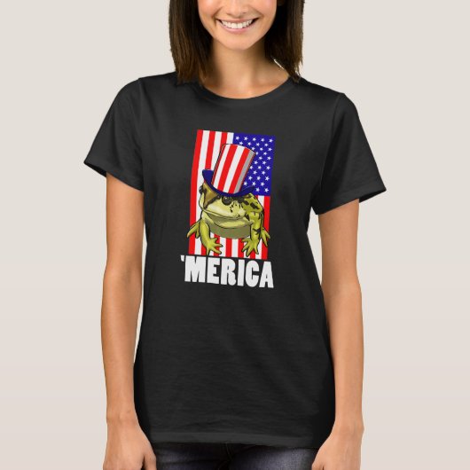 Merica American Flag Frog  Women Frog Love  5 Tシャツ (正面)