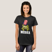 Merica American Flag Frog  Women Frog Love 8 Tシャツ (正面フル)