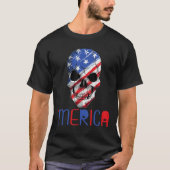 Merica American Flag Skull Sunglass 4th July Tシャツ (正面)