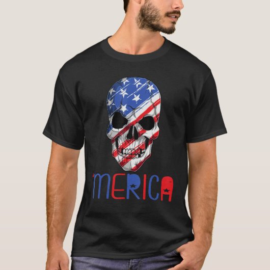 Merica American Flag Skull Sunglass 4th July Tシャツ (正面)