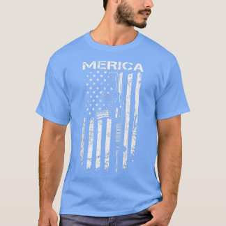 MERICA AR15 7月の修正第4回米国国旗フー Tシャツ