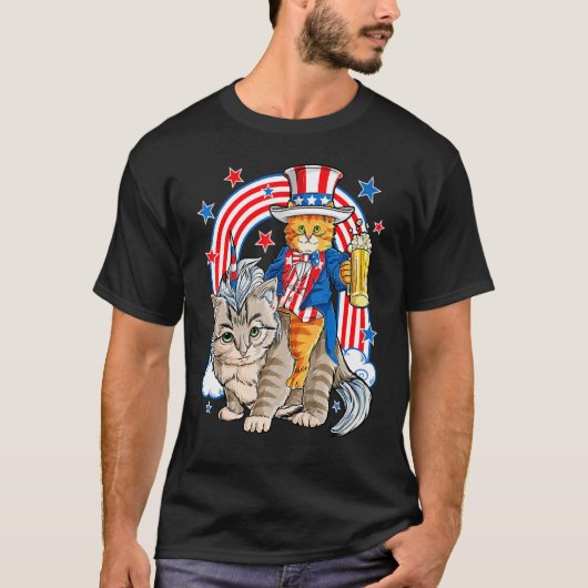 Merica Cat Happy 4Of 7月Cat Unicorn Meowica U Tシャツ (正面)
