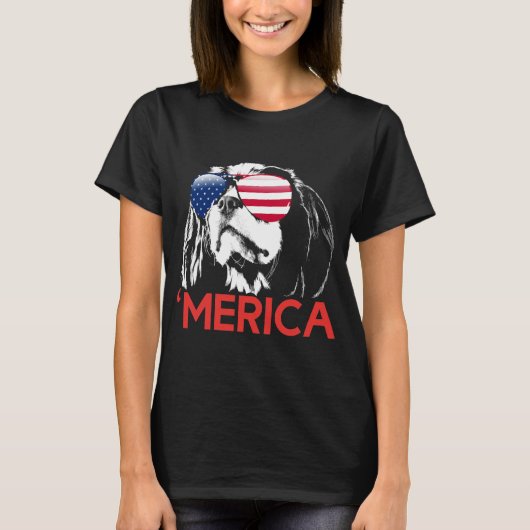 Merica Cavalier King Charles Spaniel Tシャツ (正面)