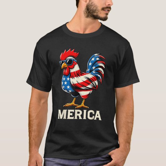 Merica Chicken USA American Flag Happy 4th of July Tシャツ (正面)