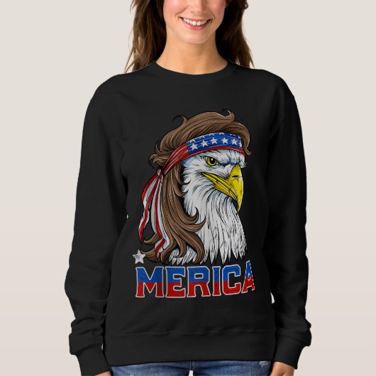 Merica Eagle Mullet 4th of 7月Men Women American スウェットシャツ (正面)