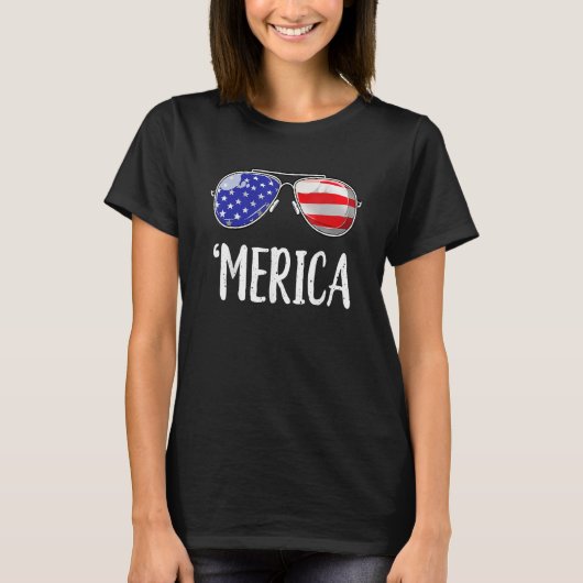 Merica Flag Sunglasses Patriotic 4th Of July Men Tシャツ (正面)
