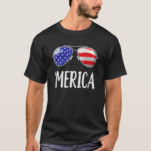 Merica Flag Sunglasses  Patriotic 4th Of July Men Tシャツ (正面)