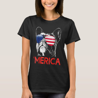 Merica French Bulldog American Flag 4th Of July Fr Tシャツ