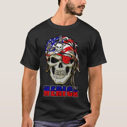 Merica - Funny Pirate US Flag Pride Proud American Tシャツ (正面)