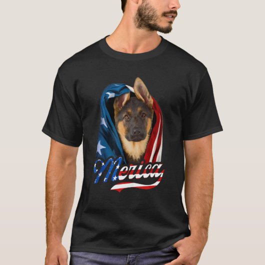 Merica German Shepherd Dog 4th Of July USA Flag Pa Tシャツ (正面)