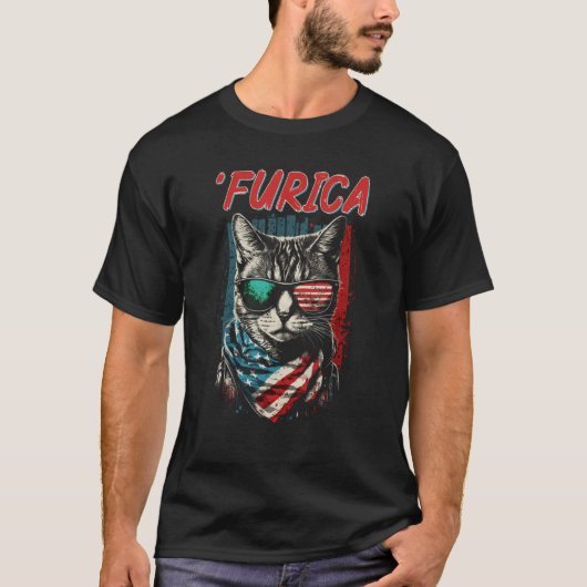 Merica Patriotic American Shorthair Furica 4th of  Tシャツ (正面)
