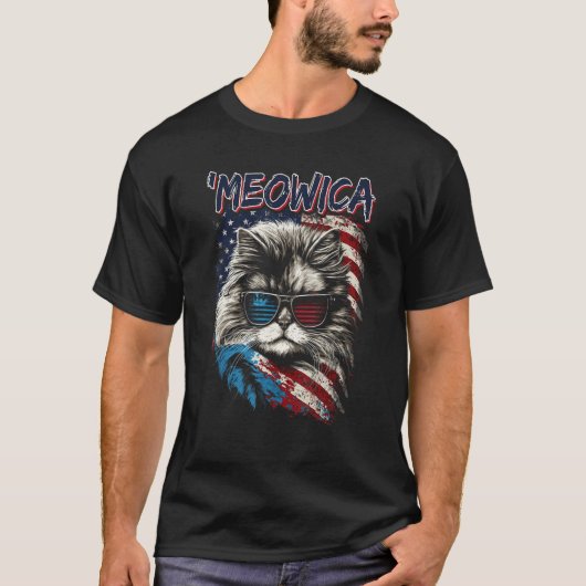 Merica Patriotic Persian Cat Meowica 4th of July C Tシャツ (正面)