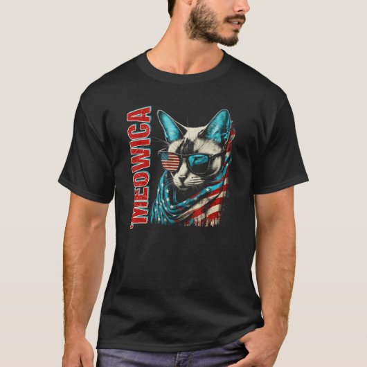 Merica Patriotic Siamese Cat Meowica 4th of July C Tシャツ (正面)
