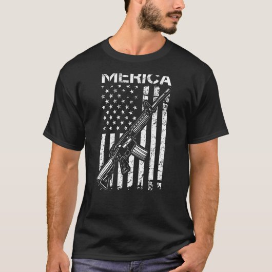 MERICA Pro Gun AR15 USA国旗の第2補正(背面) Tシャツ (正面)
