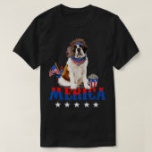 Merica Saint Bernard 4th of July American Flag Pat Tシャツ (デザイン正面)