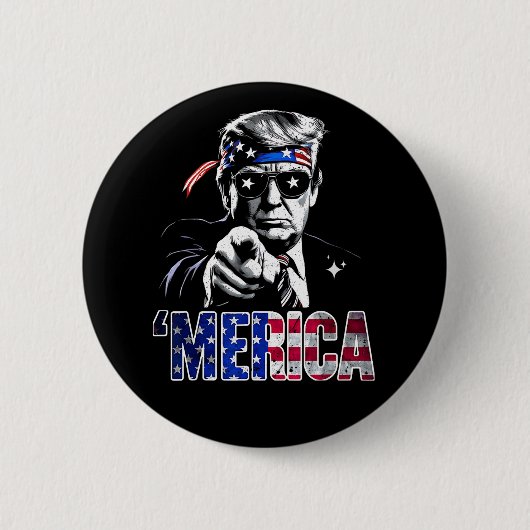 Merica Trump American Flag USA 缶バッジ (正面)