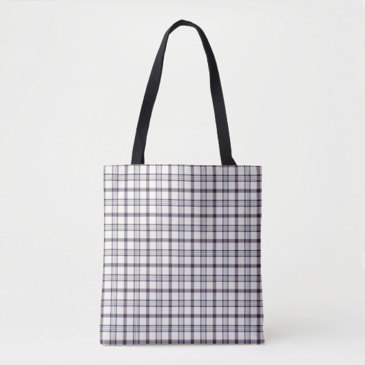 Merino White and Blue Zodiac Plaid トートバッグ (正面)