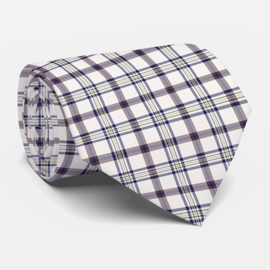 Merino White and Blue Zodiac Plaid Neck Tie ネクタイ (ロール)