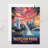 Merlion Park Singapore Skyline Sunset ポストカード (正面/裏面)