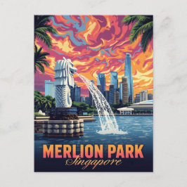 Merlion Park Singapore Skyline Sunset ポストカード